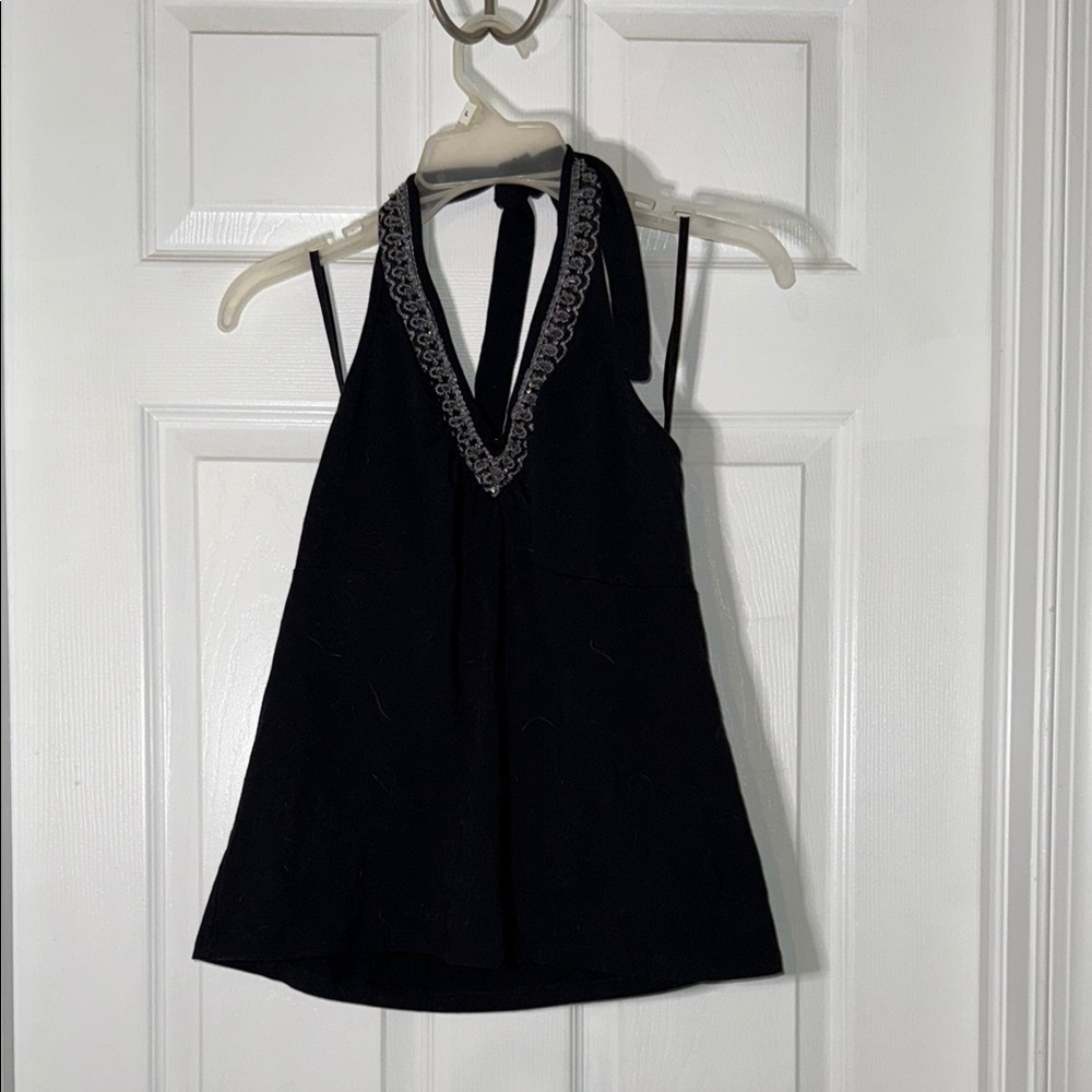 a.n.a Black Halter Tank Top with Silver Trim